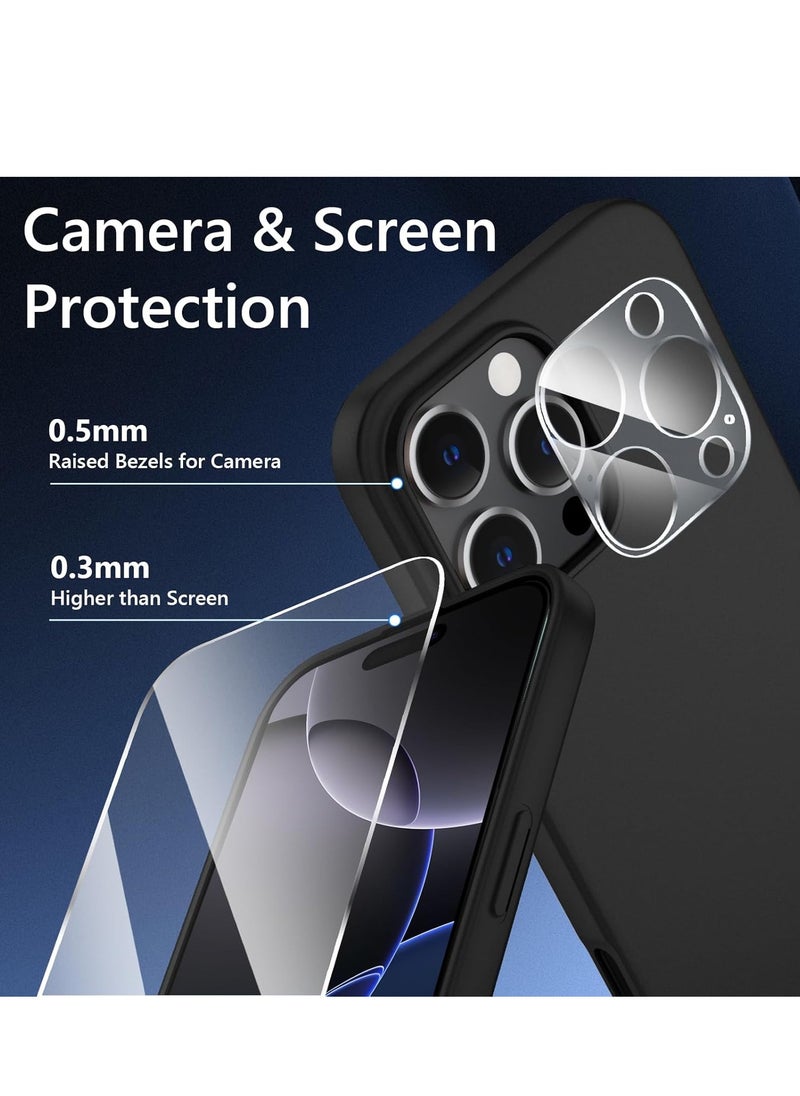 iPhone 16 Pro Max Case Ultra-Thin Matte Cover with Camera Lens & Screen Protectors, Slim Shockproof Soft Touch Phone Case - Black