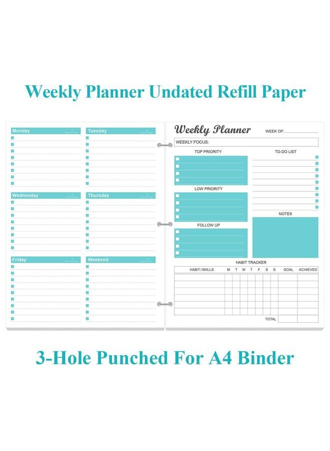 Yaridar 3-Hole Weekly Planner Refills - 53 Sheets/106 Pages Weekly Planner for 3 Ring Binders, 100 gsm White Paper, Lasts 1 Year, Undated, 8.5'' x 11'', Teal - Image 2