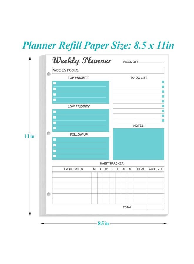 Yaridar 3-Hole Weekly Planner Refills - 53 Sheets/106 Pages Weekly Planner for 3 Ring Binders, 100 gsm White Paper, Lasts 1 Year, Undated, 8.5'' x 11'', Teal - Image 4