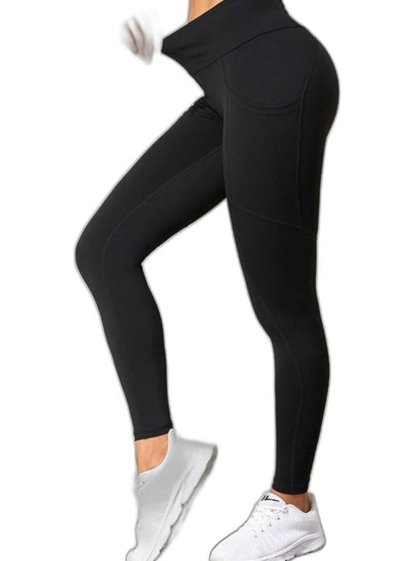 Spall Leggings With Pocket High Waist Tummy Control Soft Breathable Fabric For Workout Running Fitness Exercise Gym Sports Yoga Pant For Women  - Image 2