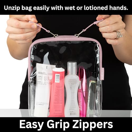 BORSALI TSA Approved Toiletry Bag - Clear Quart Size for 3-1-1 Carry On Travel - Makeup Organizer Cosmetic Pouch with Zipper - Travel Accessories - Rose - Image 5