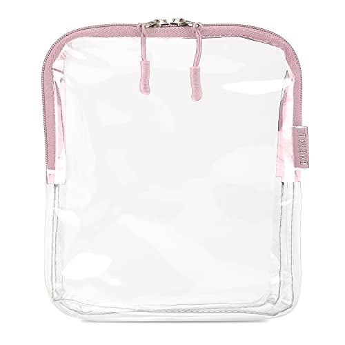 BORSALI TSA Approved Toiletry Bag - Clear Quart Size for 3-1-1 Carry On Travel - Makeup Organizer Cosmetic Pouch with Zipper - Travel Accessories - Rose - Image 1