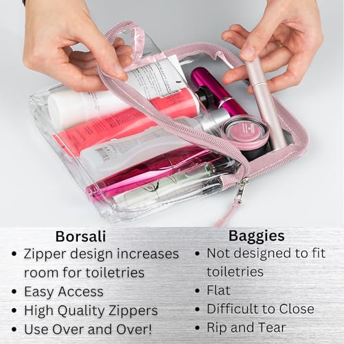 BORSALI TSA Approved Toiletry Bag - Clear Quart Size for 3-1-1 Carry On Travel - Makeup Organizer Cosmetic Pouch with Zipper - Travel Accessories - Rose - Image 4