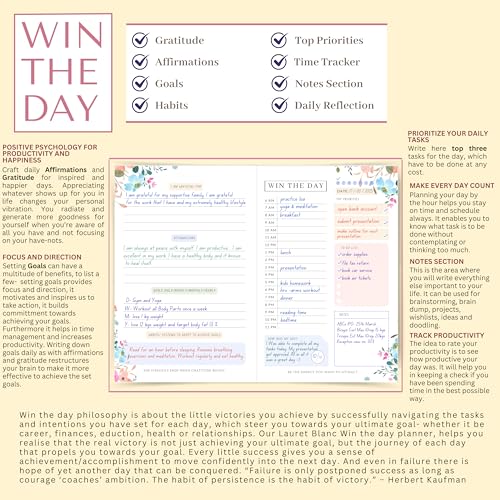 LAURET BLANC Notebook Undated Daily Planner, To Do List, Affirmation and Gratitude Journal- A5, 90 GSM, 150 Pages, Plan for 75 Days, Paperback (Make It Happen) - Image 4