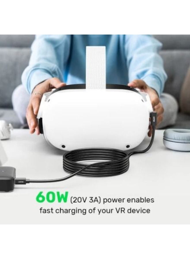 Unitek C14094ABK01 - 5M 90-Degree USB-C VR Link Pro Cable – 5 Meter High-Speed USB 3.2 Gen 1 Cable with Angled Connector for Seamless VR Gaming and Data Transfer, Compatible with Meta Quest, Oculus, and USB-C Devices – Black - Image 2