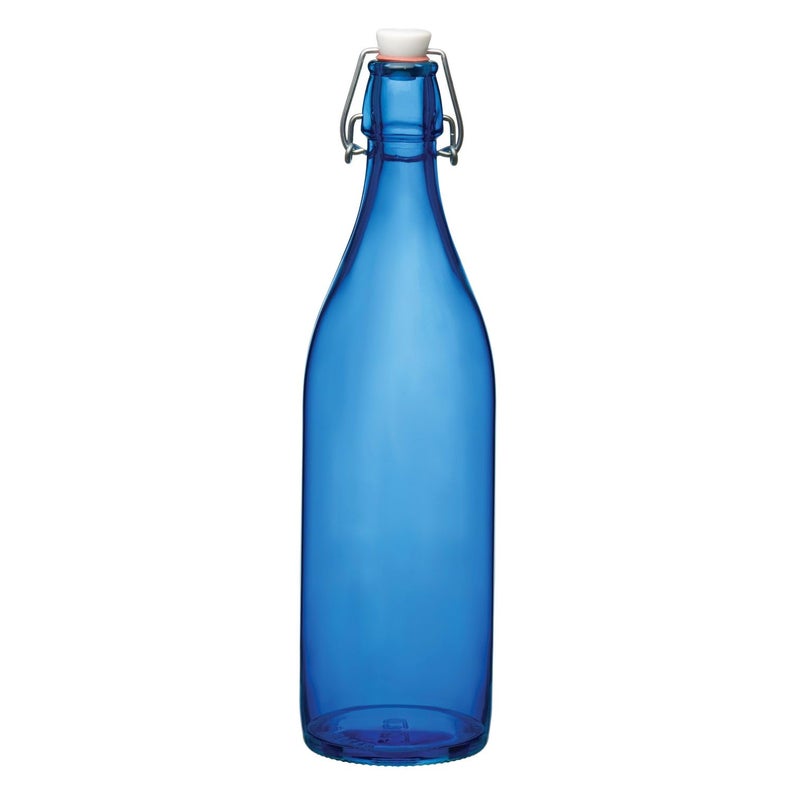 Bormioli Rocco Giara Beverage Bottle with Clamp Lid, 33.75 oz - Leakproof Glass Container for Homemade Juices & Dressings - Stylish Drinkware Storage for Kitchen/Restaurant - Made in Italy (Blue) - Image 1