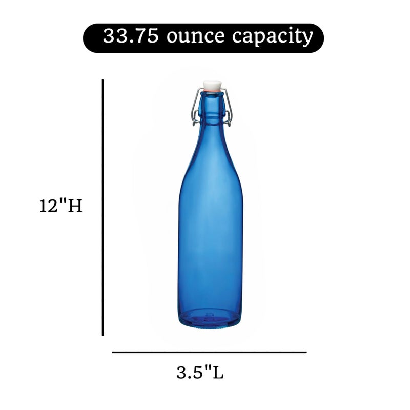 Bormioli Rocco Giara Beverage Bottle with Clamp Lid, 33.75 oz - Leakproof Glass Container for Homemade Juices & Dressings - Stylish Drinkware Storage for Kitchen/Restaurant - Made in Italy (Blue) - Image 2