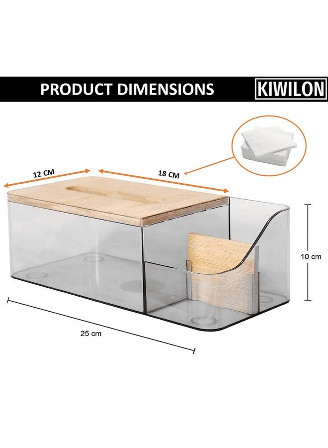 Kiwilon Multi-Purpose Tissue Paper Holder Box - Transparent PET | Comes Up with Remote Holder-Cosmetic Holder and Bamboo Lid | Durable Material Made | Stylish & Modern (Clear) - Image 3