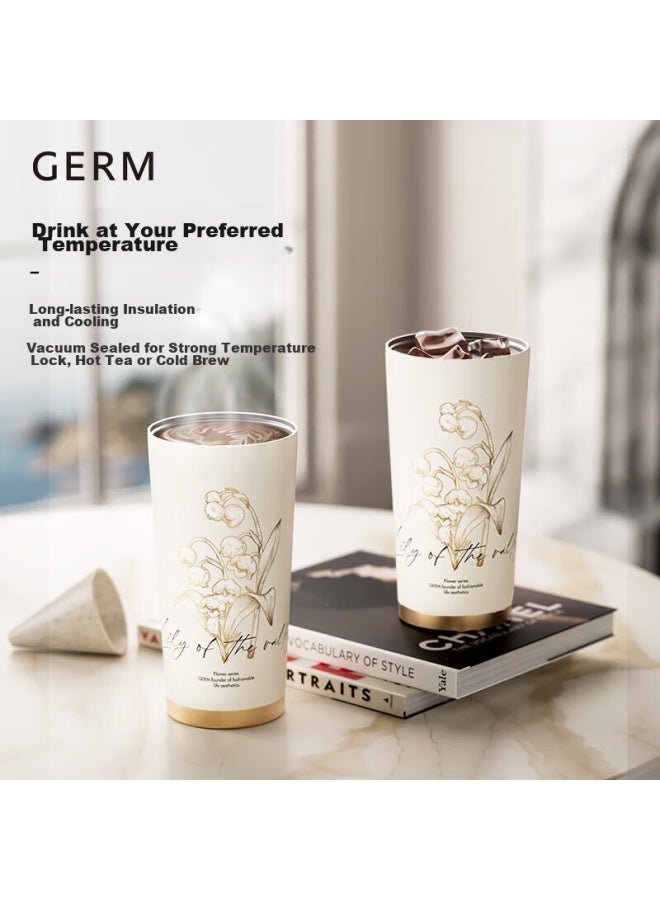 Germ Lily Of The Valley Shining Insulated Mug + Silk Scarf Gift Box, Women's Coffee Cup, Aesthetically Pleasing Gift, 316 Stainless Steel Water Cup, 500ml - Image 3