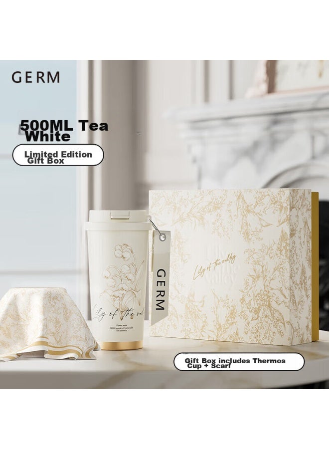 Germ Lily Of The Valley Shining Insulated Mug + Silk Scarf Gift Box, Women's Coffee Cup, Aesthetically Pleasing Gift, 316 Stainless Steel Water Cup, 500ml - Image 1