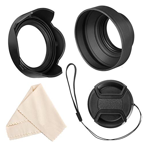 Veatree 67mm Lens Hood Set, Collapsible Rubber Lens Hood with Filter Thread + Reversible Tulip Flower Lens Hood + Center Pinch Lens Cap + Microfiber Lens Cleaning Cloth, Canon EW-73B Replacement - Image 1