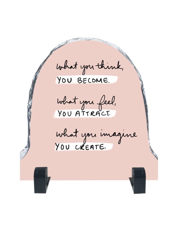 Service Zone - Protective Printed White Rock Shape Marble Photo Frame for Table Top What You Think You Become - Image 1