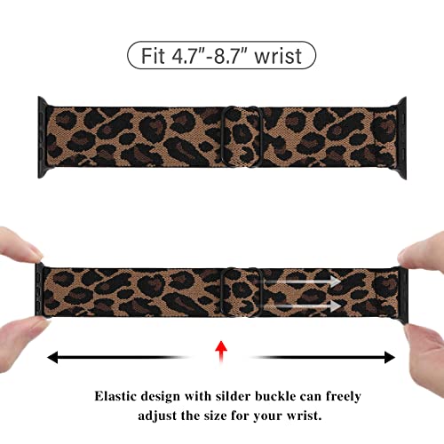 DYSHAYEN Stretchy Nylon Watch Band Compatible with Apple Watch 38mm 40mm 41mm 42mm 44mm 45mm,Adjustable Sport Elastic Women Men Strap for iWatch Series 7 6 5 4 3 2 1 SE(Leopard,38MM/40MM/41MM) - Image 3