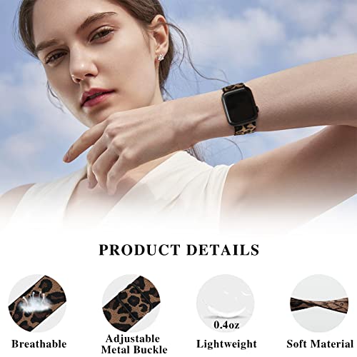 DYSHAYEN Stretchy Nylon Watch Band Compatible with Apple Watch 38mm 40mm 41mm 42mm 44mm 45mm,Adjustable Sport Elastic Women Men Strap for iWatch Series 7 6 5 4 3 2 1 SE(Leopard,38MM/40MM/41MM) - Image 2