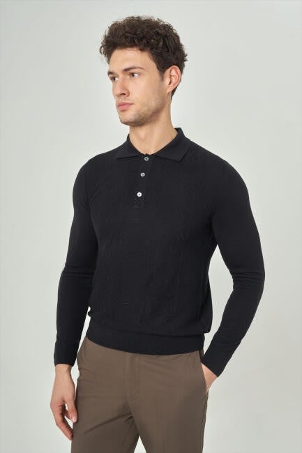 Bisse Men's Polo Neck Buttoned Knitwear BLACK TR21K21202_D99  - Image 1