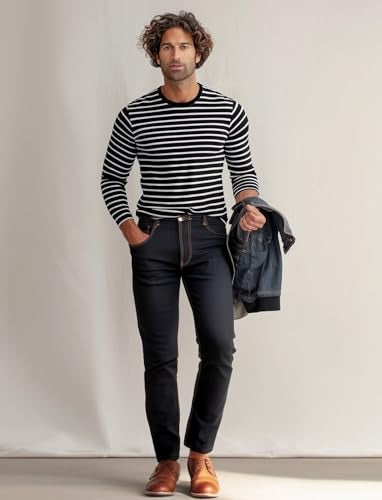 Zengjo Long Sleeve Striped Shirt(L,Black&White Narrow) - Image 2