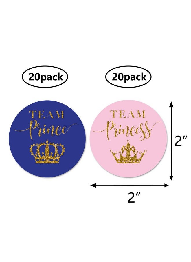 MAGJUCHE - Team Prince Team Princess Gender Reveal Stickers 40 2 Inch Gold Glitter Baby Shower Sticker Labels - Image 1