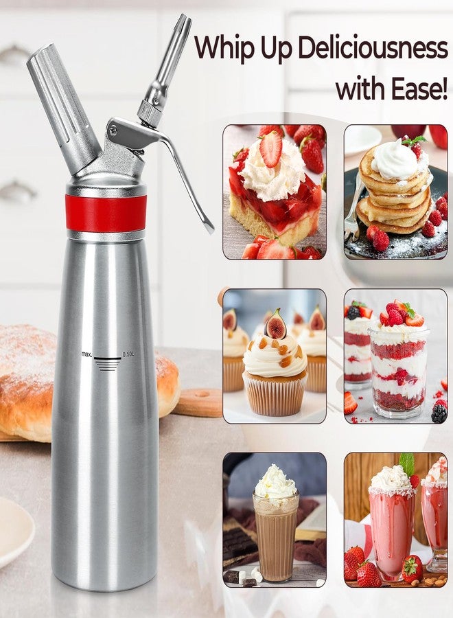 Ajimy Whipped Cream Dispenser Professional Whip Cream Canister Aluminum Whipped Cream Maker with 3 Decorating Stainless Nozzles - N2o Chargers (Not Included) - Image 2