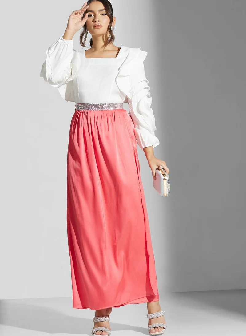 Golden Apple Tiered Satin High Waist Skirt