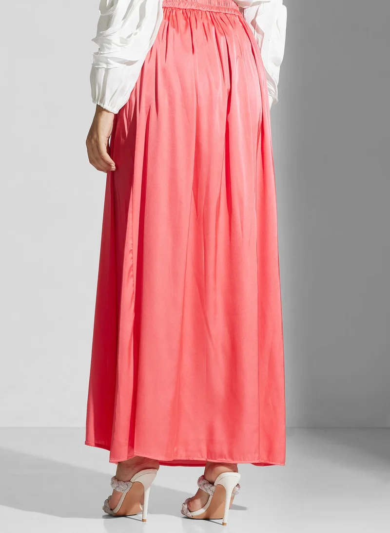 Golden Apple Tiered Satin High Waist Skirt