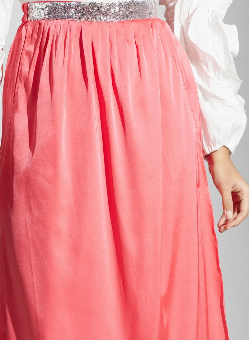 Golden Apple Tiered Satin High Waist Skirt