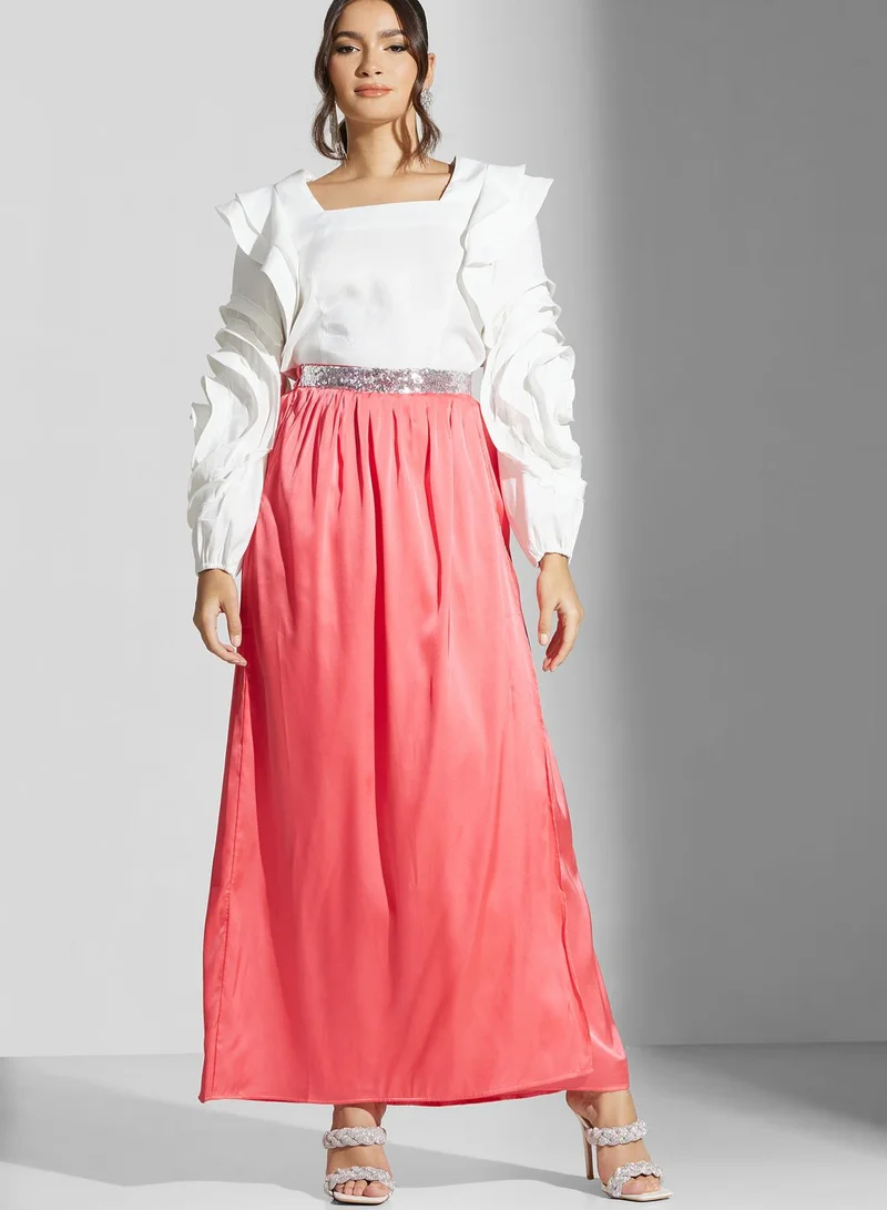 Golden Apple Tiered Satin High Waist Skirt
