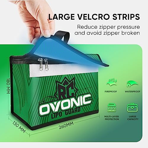 OVONIC Lipo Safe Bag Fireproof Explosionproof Bag Large Capacity Lipo Battery Storage Guard Safe Pouch for Charge & Storage(260X130X180mm 251g) - Image 5