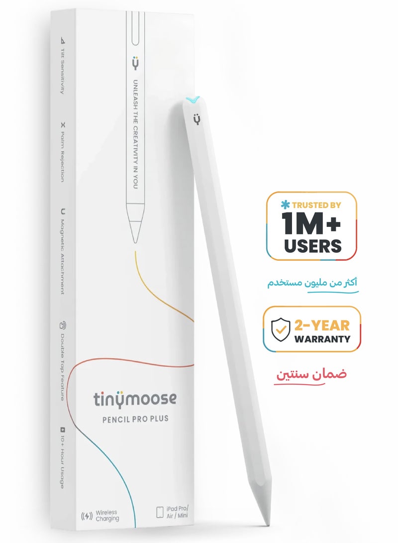 TinyMoose 2nd Generation Stylus Pen with Wireless Charging Pencil Pro Plus For Apple iPad Pro , iPad Mini, iPad Air, compatible with iPads Air / Mini / Pro - White - Image 1