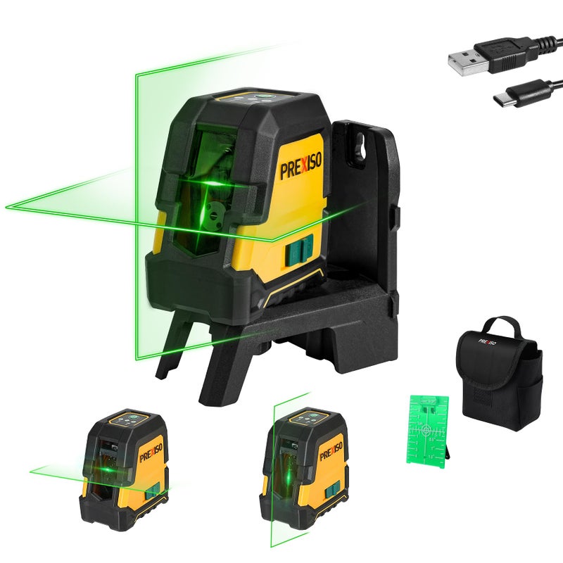 PREXISO Laser Level Self Leveling 100Ft Rechargeable Cross Line Laser Green Line leveler Tool for Construction Floor Tile Home Renovation with Magnetic Pivoting Base Target Plate Carry Bag - Image 2