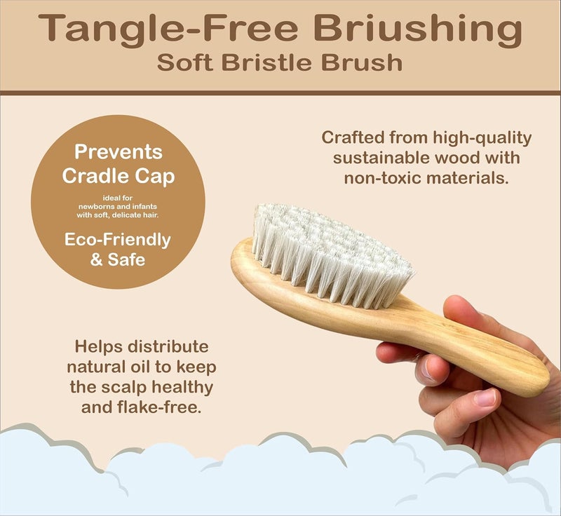 Comfy Cheeks Baby Hair Brush for Infants – Soft Bristles for Newborns | Gentle Wooden Brush for Baby Hair Grooming | Safe Scalp Massage for Toddlers | Natural & Non-Toxic Brush | Suitable from 0 Month+ - Image 3