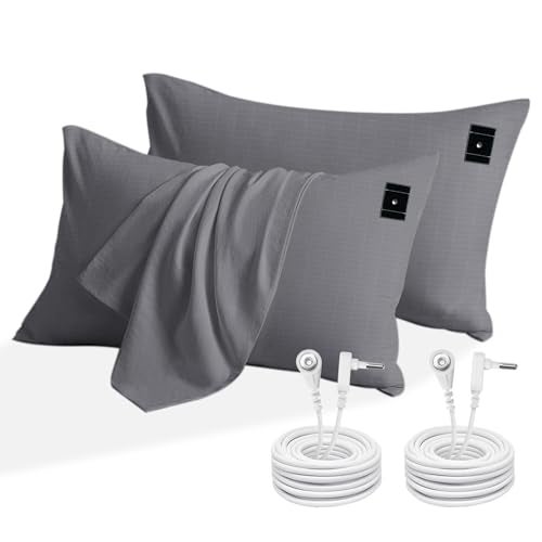 NHIDKU 2PCS 2030Grounding Pillowcase with Grounding Cord Soft and Comfortable Cotton Grounding Pillow Cover Reduce Inflammation Sleep Therapy Conductive Pillowcases Gray - Image 1