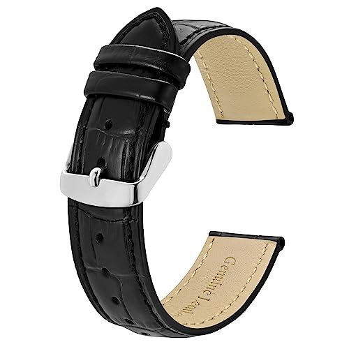 BISONSTRAP Watch Bands 22mm, Alligator Embossed Leather Watch Straps, Black with Silver Buckle - Image 1