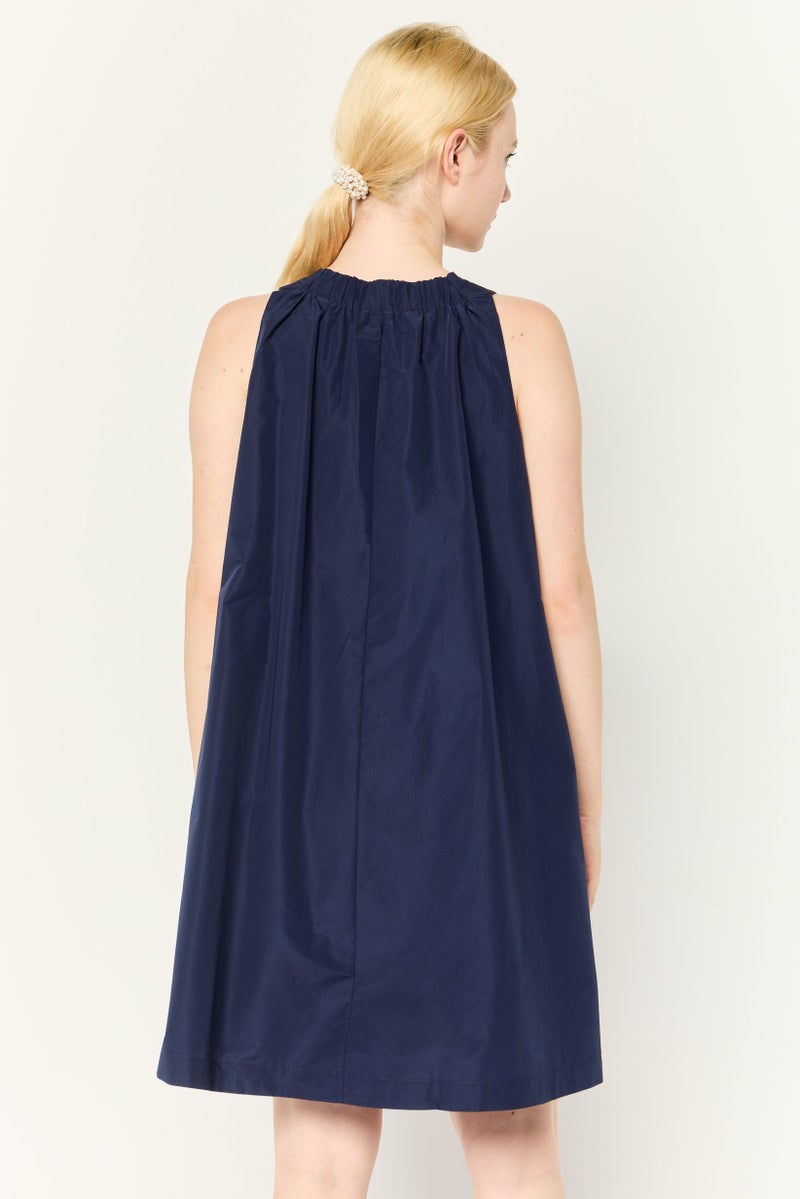 ESPRIT Women Solid A-Lined Mini Dress, Navy - Image 4