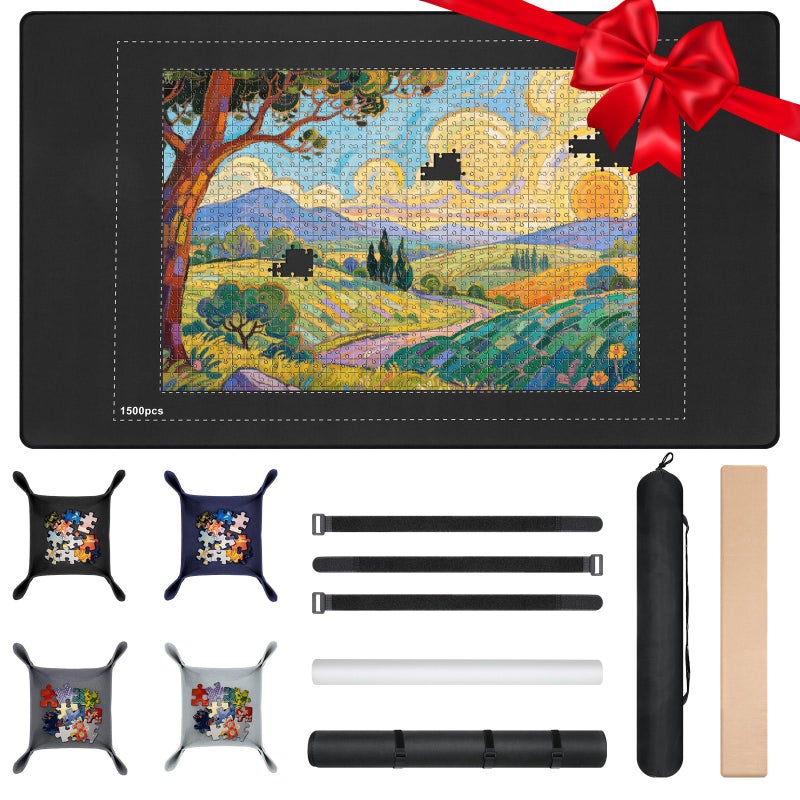 MoKo Jigsaw Puzzle Matt Rollup 46 x 26 Puzzle Saver Pad with 4 Sorting Trays Travel Storage Bag Portable Puzzle Keeper Up to 1500 Pieces NonSlip Rubber Bottom Smooth Surface - Image 3