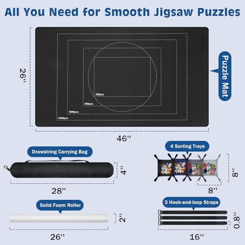 MoKo Jigsaw Puzzle Matt Rollup 46 x 26 Puzzle Saver Pad with 4 Sorting Trays Travel Storage Bag Portable Puzzle Keeper Up to 1500 Pieces NonSlip Rubber Bottom Smooth Surface - Image 5