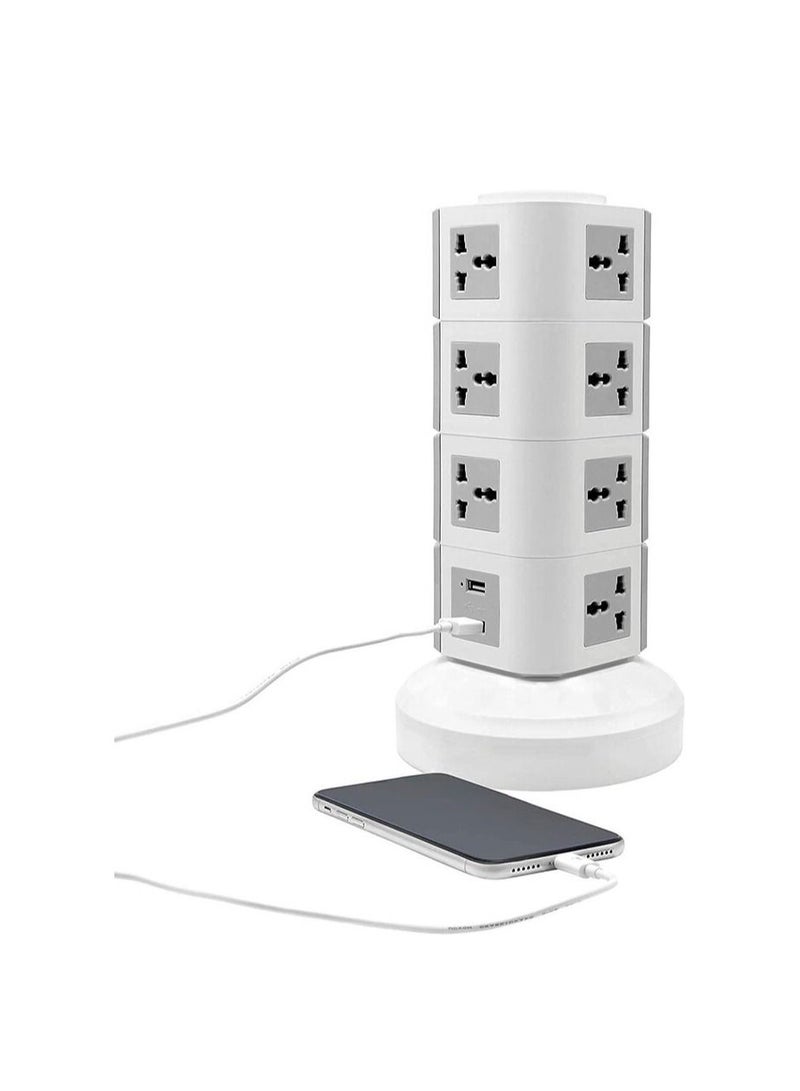 Ntech Universal Vertical Multi Socket 220V Tower Extension Electrical Outlet Lead with USB Ports 3M Cord and UK-Plug Power Strip Multi Charging Station (4 Layers Multi Plug With USB Port, Gray) - Image 4