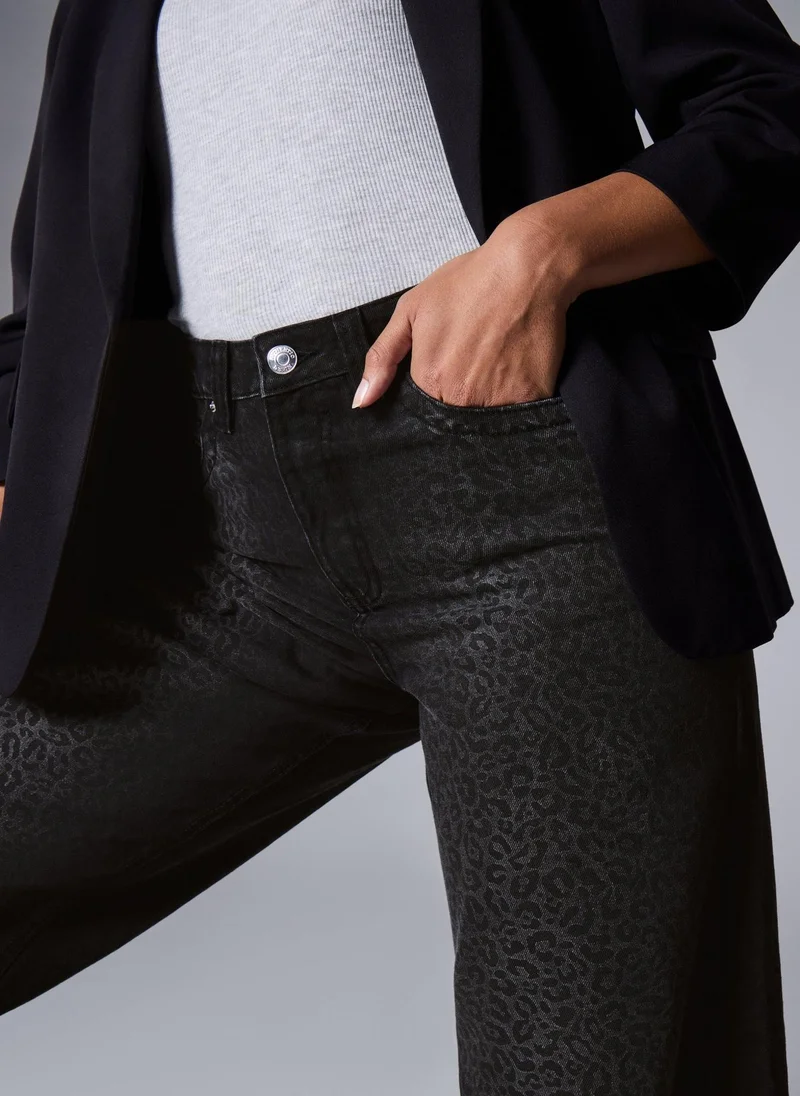 Matalan Grey Leopard Print Wide Leg Jeans