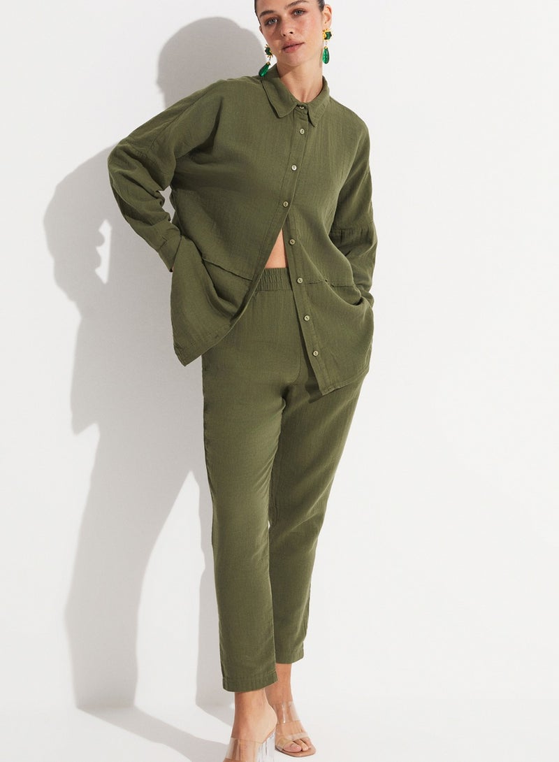 JUNE Button Down Shirt & High Waist Pants Set