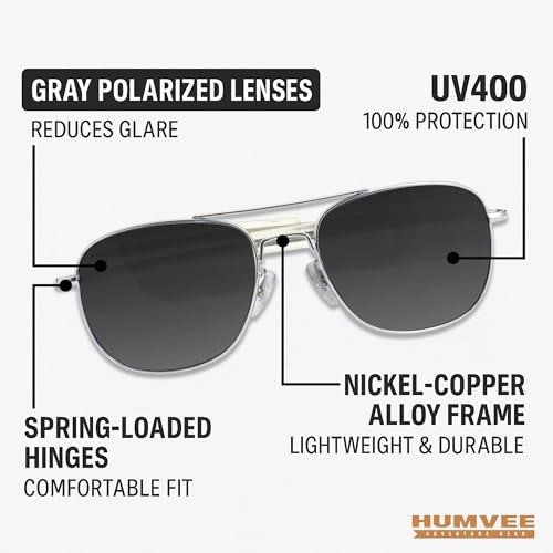 CAMPCO HUMVEE Polarized Aviator Sunglasses for Men & Women – Gold Frame, Gray Lens, UV400 – Great for Driving, Fishing, Gifts - Image 3