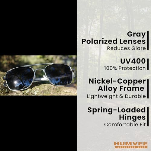 CAMPCO HUMVEE Polarized Aviator Sunglasses for Men & Women – Gold Frame, Gray Lens, UV400 – Great for Driving, Fishing, Gifts - Image 2