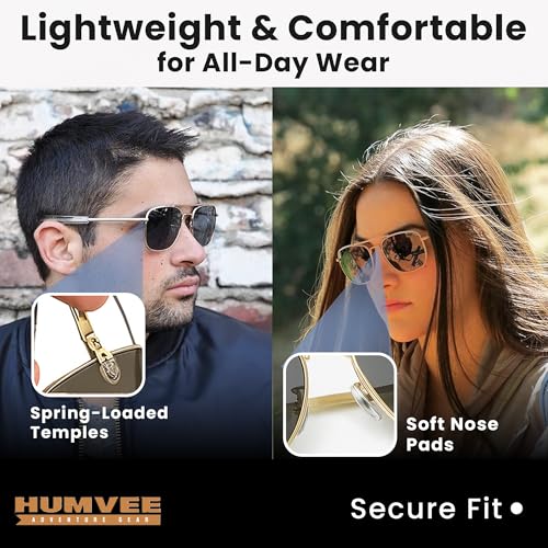 CAMPCO HUMVEE Polarized Aviator Sunglasses for Men & Women – Gold Frame, Gray Lens, UV400 – Great for Driving, Fishing, Gifts - Image 4