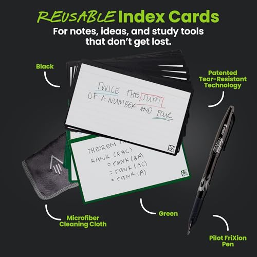 Rocketbook Cloud Cards, Reusable Index Cards, Flashcards, For Study & Presentations 3"x5", With Pen + Towel, Mixed Green & Black (Pack of 80) - Image 3