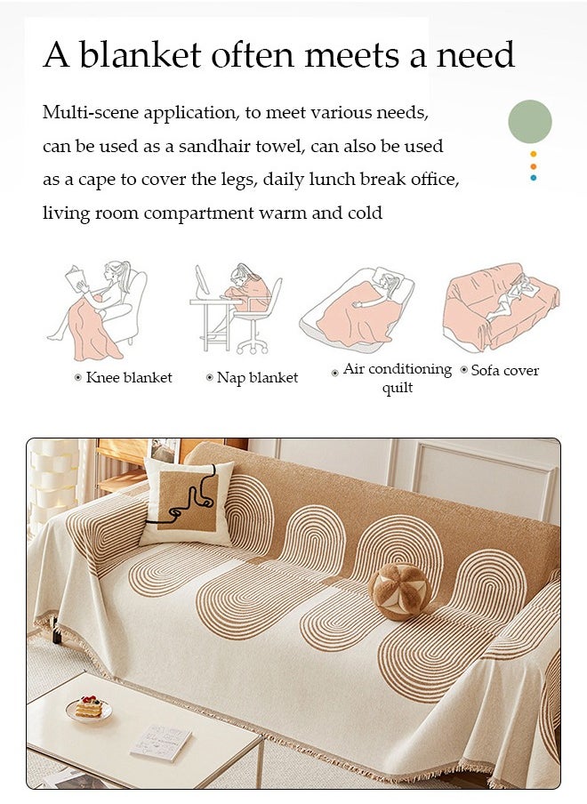 DUNISO - Sofa blanket, thick chenille tassels sofa blanket, towel blanket, fully wrapped furniture protective cover, dustproof and anti slip, suitable for all seasons, suitable for double sofa, 180 * 230cm - Image 1