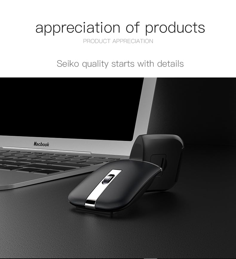 Mikayoo Foldable Arc Wireless Mouse, Bluetooth 5.1 & 2.4G Dual Mode Rechargeable Travel Mouse, Silent Click, 3 Adjustable DPI, Slim Portable Mouse for Laptop, PC, Mac, Office & Travel (Black) - Image 5