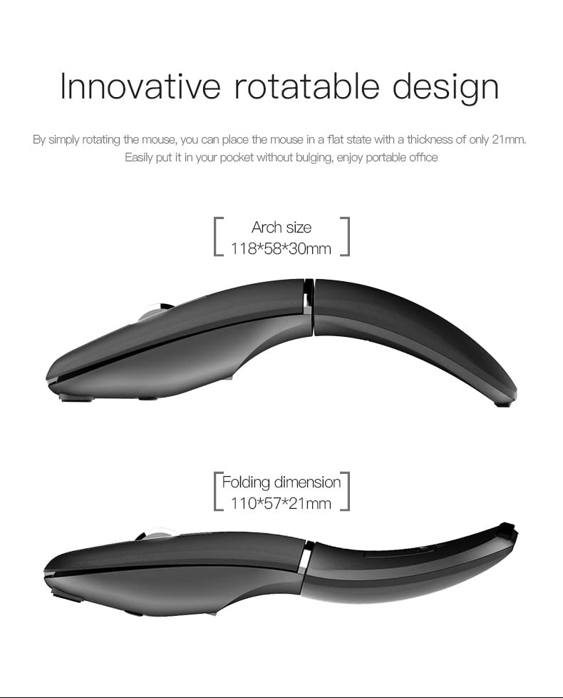 Mikayoo Foldable Arc Wireless Mouse, Bluetooth 5.1 & 2.4G Dual Mode Rechargeable Travel Mouse, Silent Click, 3 Adjustable DPI, Slim Portable Mouse for Laptop, PC, Mac, Office & Travel (Black) - Image 4