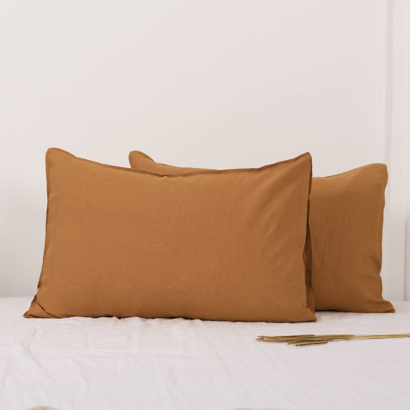 SimpleOpulence 100 Linen Pillowcases Basic Style Solid Color Set of 2 Queen Size Stone Washed Flax Pillow Cover Envelope Closure 20x30 Rust