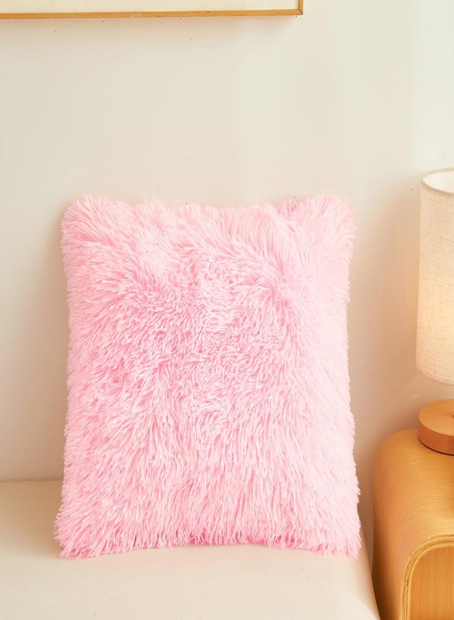 ERLOXO Fluffy Pink Throw Pillow Cover Ultra Soft Fuzzy Plush Throw Pillow Cases with Furry Texture and Shaggy Touch, Faux Fur Cushion Shams for Sofa or Bed, Set of 2 with Zipper 18"x18" - Image 4