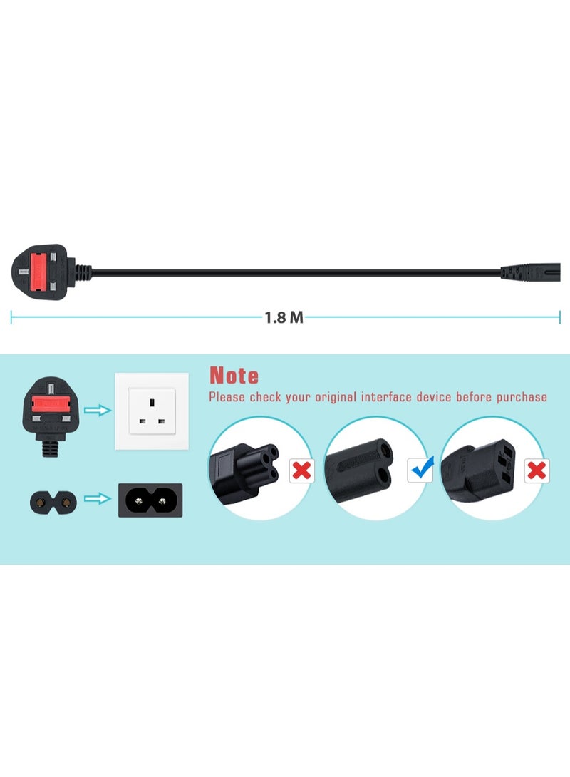 JSBazar 1.8M UK Original Power Cable (IEC320C7 to BS 1363) C7 Figure 8 Power Lead, PS4 Power Cable, Kettle Lead/Power Cord compatible with Samsung LG Philips Toshiba TV/Printer/PS4/PS3/PS - Image 5