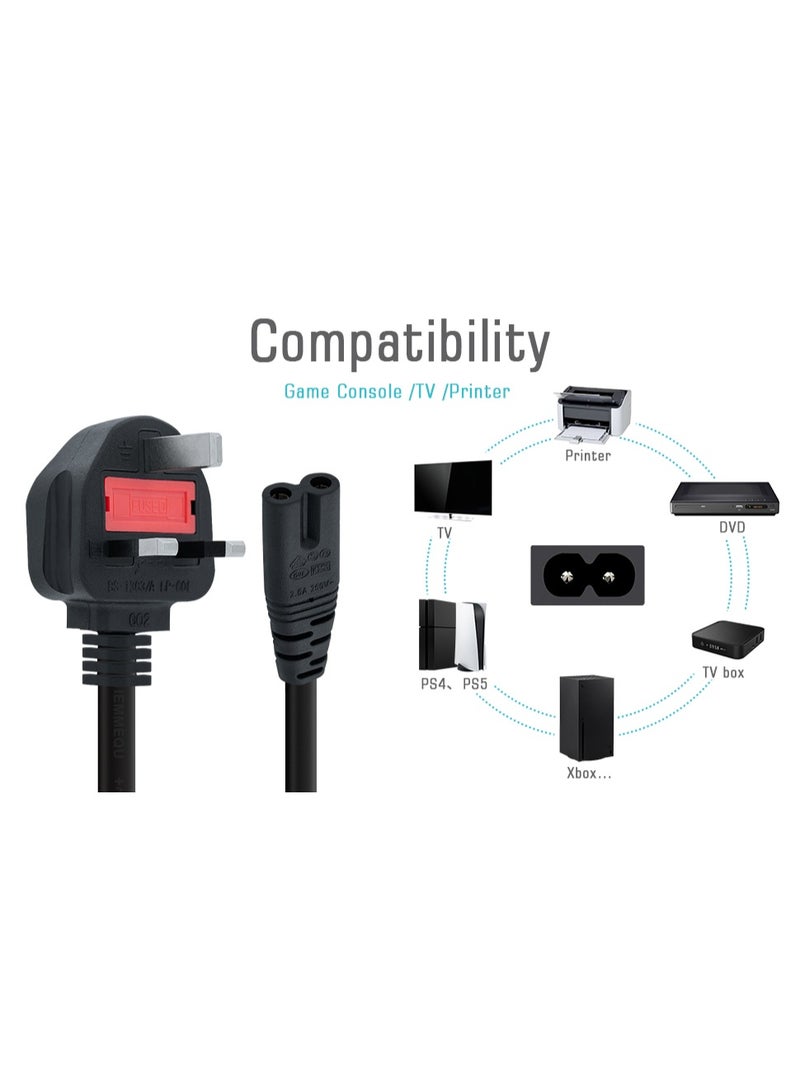 JSBazar 1.8M UK Original Power Cable (IEC320C7 to BS 1363) C7 Figure 8 Power Lead, PS4 Power Cable, Kettle Lead/Power Cord compatible with Samsung LG Philips Toshiba TV/Printer/PS4/PS3/PS - Image 3