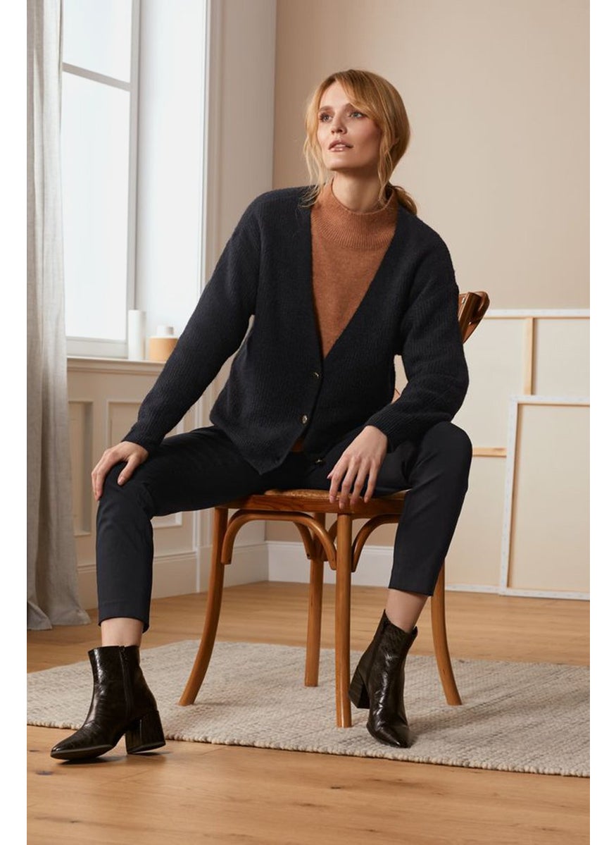 Tchibo Women V-neck Textured Sweater Cardigan, Black  - Image 1